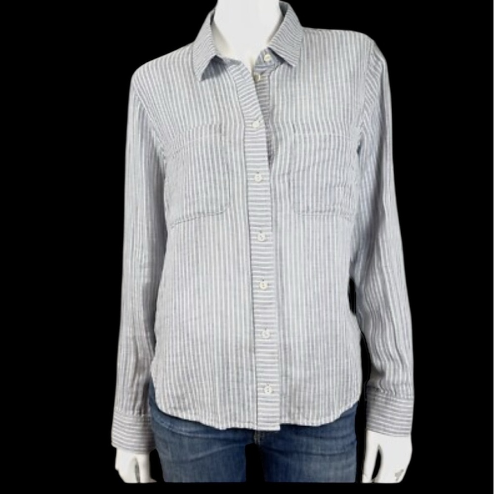 Madewell Blue Stripe Button Up Shirt Top Collared  Long Sleeve Size S